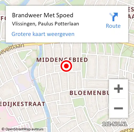 Locatie op kaart van de 112 melding: Brandweer Met Spoed Naar Vlissingen, Paulus Potterlaan op 31 maart 2015 07:23