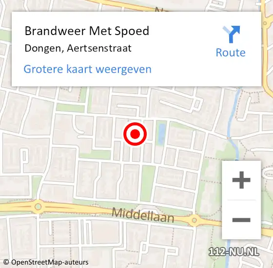 Locatie op kaart van de 112 melding: Brandweer Met Spoed Naar Dongen, Aertsenstraat op 31 maart 2015 07:28