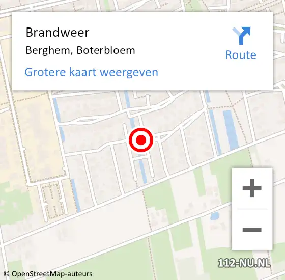 Locatie op kaart van de 112 melding: Brandweer Berghem, Boterbloem op 31 maart 2015 08:02