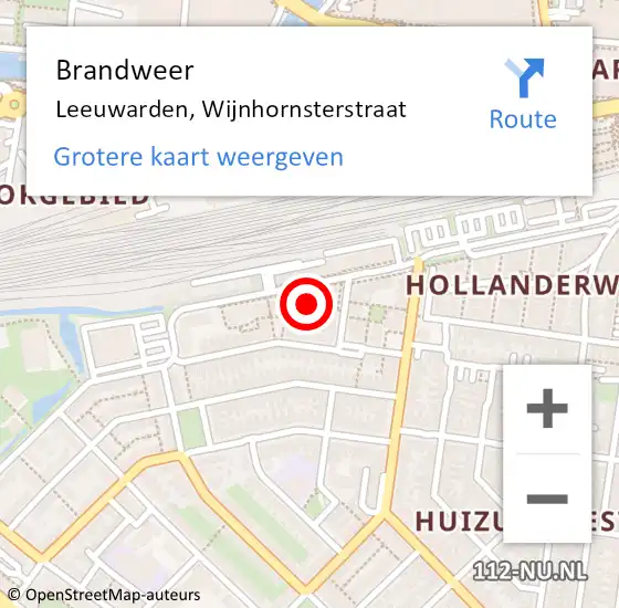 Locatie op kaart van de 112 melding: Brandweer Leeuwarden, Wijnhornsterstraat op 31 maart 2015 09:03