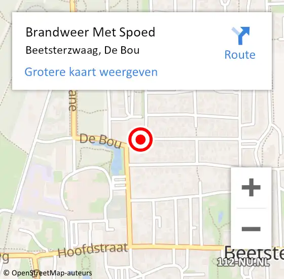 Locatie op kaart van de 112 melding: Brandweer Met Spoed Naar Beetsterzwaag, De Bou op 31 maart 2015 10:29