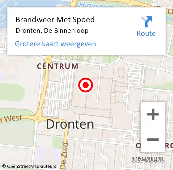 Locatie op kaart van de 112 melding: Brandweer Met Spoed Naar Dronten, De Binnenloop op 31 maart 2015 10:57