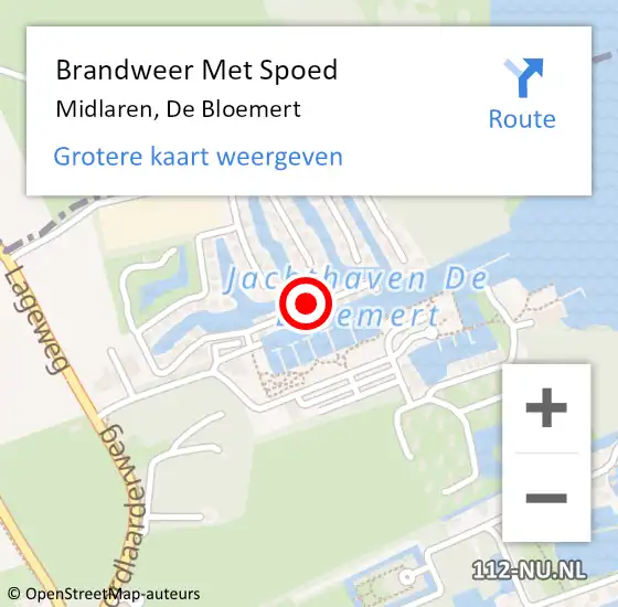 Locatie op kaart van de 112 melding: Brandweer Met Spoed Naar Midlaren, De Bloemert op 31 maart 2015 11:02