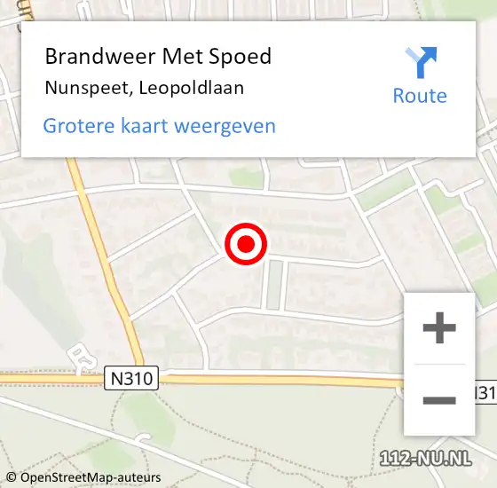 Locatie op kaart van de 112 melding: Brandweer Met Spoed Naar Nunspeet, Leopoldlaan op 31 maart 2015 11:09