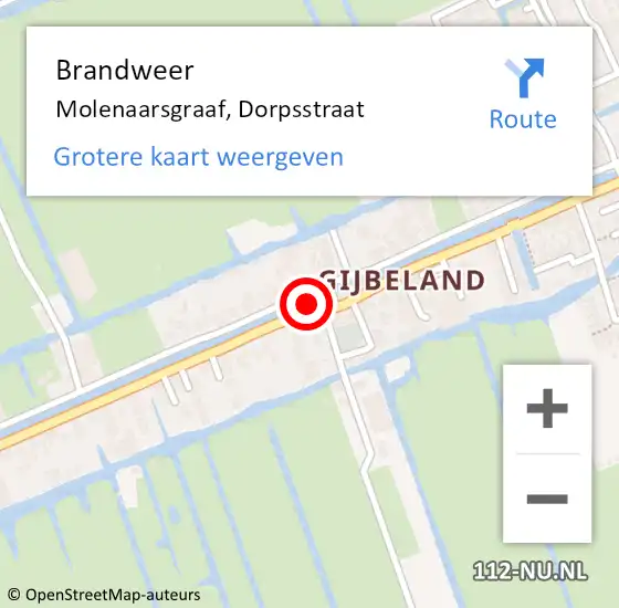 Locatie op kaart van de 112 melding: Brandweer Molenaarsgraaf, Dorpsstraat op 31 maart 2015 11:49