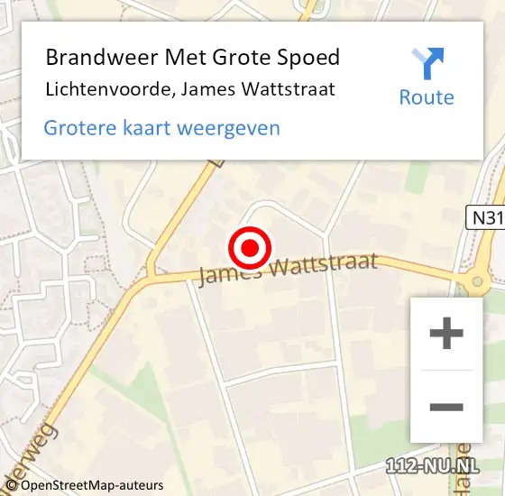 Locatie op kaart van de 112 melding: Brandweer Met Grote Spoed Naar Lichtenvoorde, James Wattstraat op 31 maart 2015 12:00