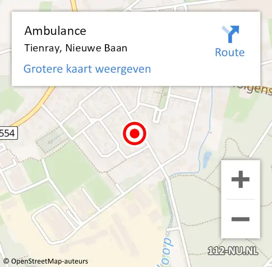 Locatie op kaart van de 112 melding: Ambulance Tienray, Nieuwe Baan op 31 maart 2015 12:07