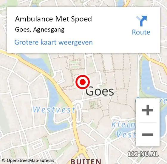 Locatie op kaart van de 112 melding: Ambulance Met Spoed Naar Goes, Agnesgang op 3 november 2013 15:00