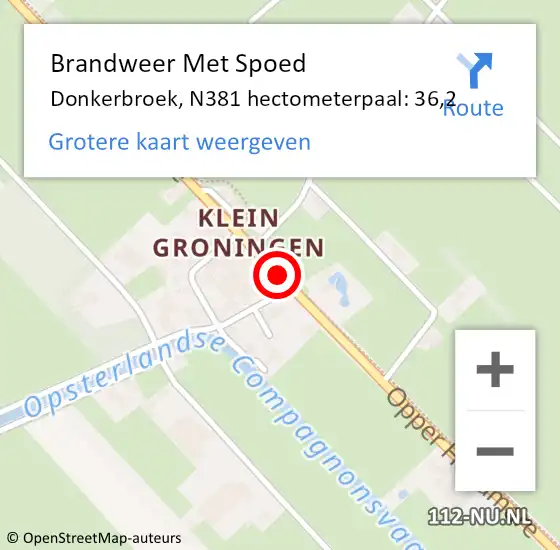 Locatie op kaart van de 112 melding: Brandweer Met Spoed Naar Donkerbroek, N381 hectometerpaal: 36,2 op 31 maart 2015 12:17