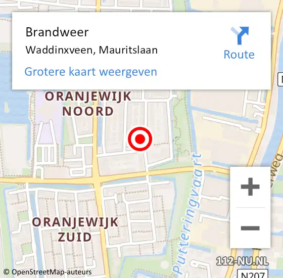 Locatie op kaart van de 112 melding: Brandweer Waddinxveen, Mauritslaan op 31 maart 2015 12:24