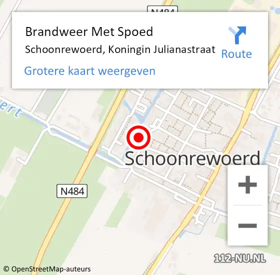 Locatie op kaart van de 112 melding: Brandweer Met Spoed Naar Schoonrewoerd, Koningin Julianastraat op 31 maart 2015 13:38