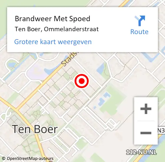 Locatie op kaart van de 112 melding: Brandweer Met Spoed Naar Ten Boer, Ommelanderstraat op 31 maart 2015 14:02