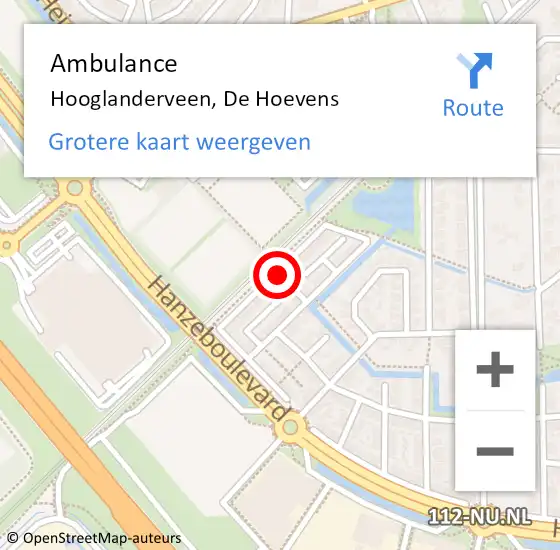 Locatie op kaart van de 112 melding: Ambulance Hooglanderveen, De Hoevens op 31 maart 2015 14:29