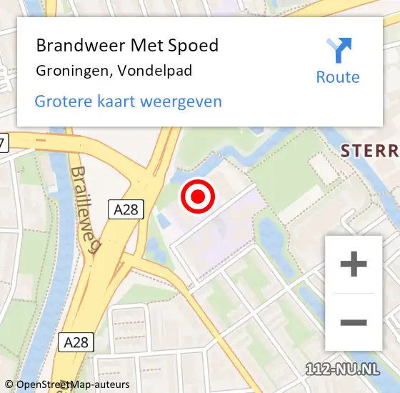 Locatie op kaart van de 112 melding: Brandweer Met Spoed Naar Groningen, Vondelpad op 31 maart 2015 14:42