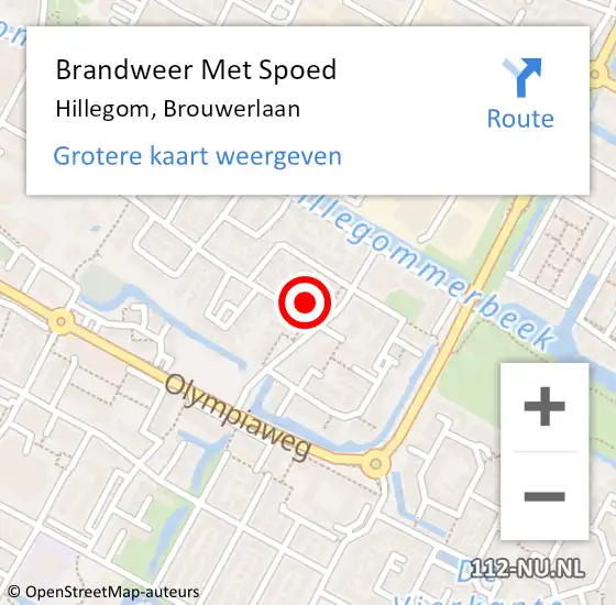 Locatie op kaart van de 112 melding: Brandweer Met Spoed Naar Hillegom, Brouwerlaan op 31 maart 2015 14:48