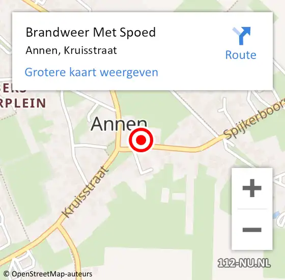 Locatie op kaart van de 112 melding: Brandweer Met Spoed Naar Annen, Kruisstraat op 31 maart 2015 16:06