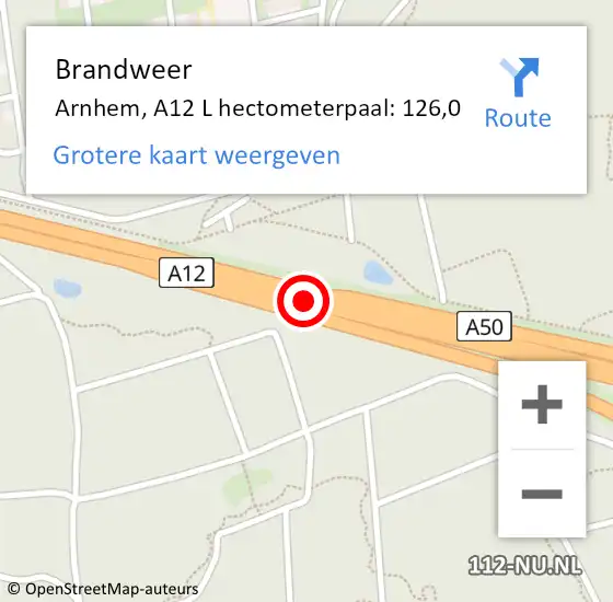 Locatie op kaart van de 112 melding: Brandweer Arnhem, A12 L hectometerpaal: 16 op 31 maart 2015 18:26