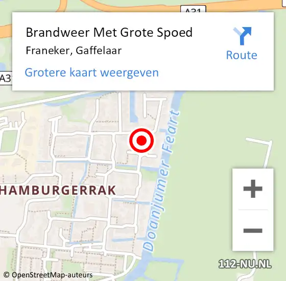 Locatie op kaart van de 112 melding: Brandweer Met Grote Spoed Naar Franeker, Gaffelaar op 31 maart 2015 18:34