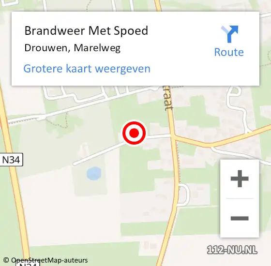 Locatie op kaart van de 112 melding: Brandweer Met Spoed Naar Drouwen, Marelweg op 31 maart 2015 18:56
