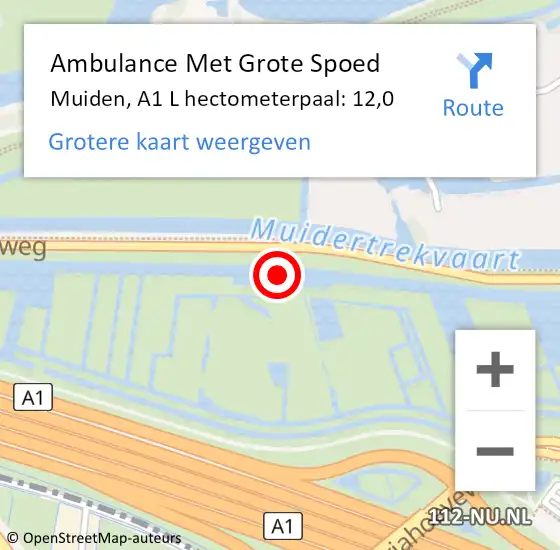 Locatie op kaart van de 112 melding: Ambulance Met Grote Spoed Naar Muiden, A1 L hectometerpaal: 12,0 op 31 maart 2015 18:57
