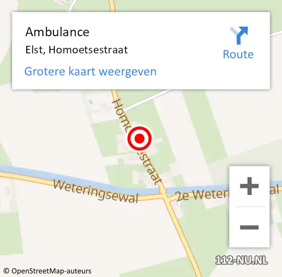 Locatie op kaart van de 112 melding: Ambulance Elst, Homoetsestraat op 31 maart 2015 19:14
