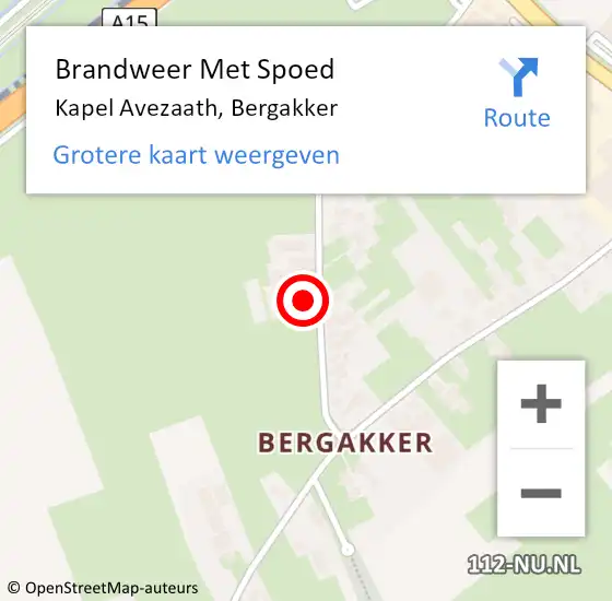 Locatie op kaart van de 112 melding: Brandweer Met Spoed Naar Kapel Avezaath, Bergakker op 31 maart 2015 19:20