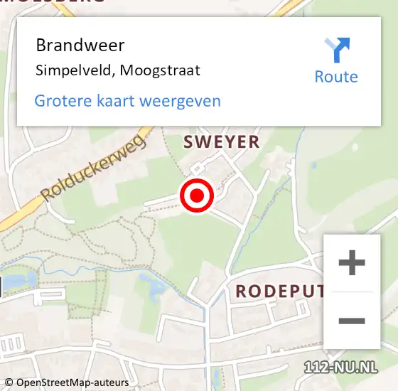 Locatie op kaart van de 112 melding: Brandweer Simpelveld, Moogstraat op 31 maart 2015 20:19