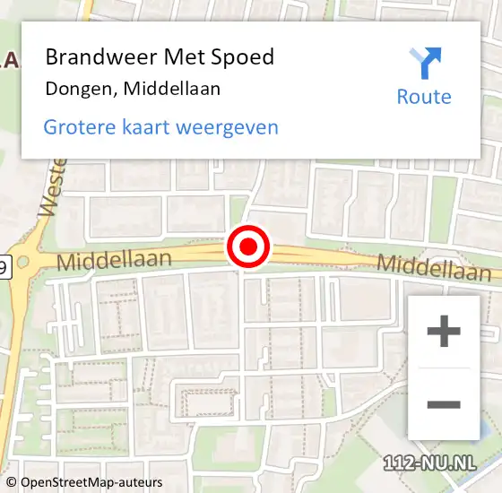 Locatie op kaart van de 112 melding: Brandweer Met Spoed Naar Dongen, Middellaan op 31 maart 2015 21:33