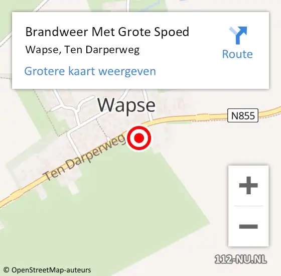 Locatie op kaart van de 112 melding: Brandweer Met Grote Spoed Naar Wapse, Ten Darperweg op 31 maart 2015 21:42