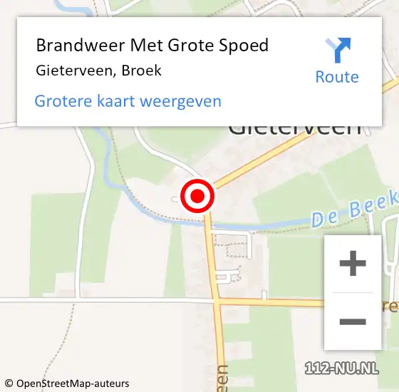 Locatie op kaart van de 112 melding: Brandweer Met Grote Spoed Naar Gieterveen, Broek op 31 maart 2015 22:51