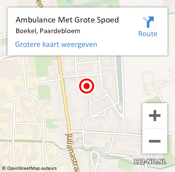 Locatie op kaart van de 112 melding: Ambulance Met Grote Spoed Naar Boekel, Paardebloem op 3 november 2013 17:02