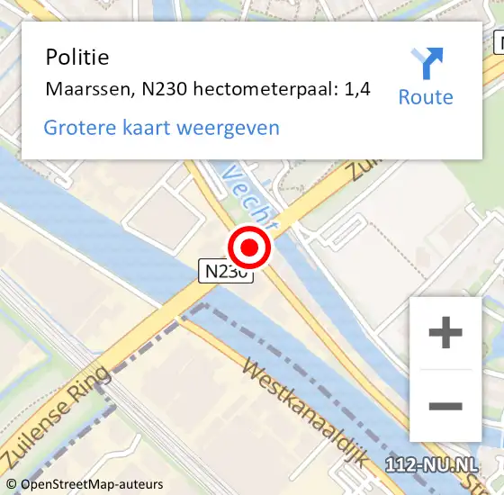 Locatie op kaart van de 112 melding: Politie Maarssen, N230 hectometerpaal: 2,6 op 31 maart 2015 23:16