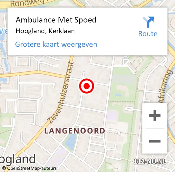 Locatie op kaart van de 112 melding: Ambulance Met Spoed Naar Hoogland, Kerklaan op 1 april 2015 03:37