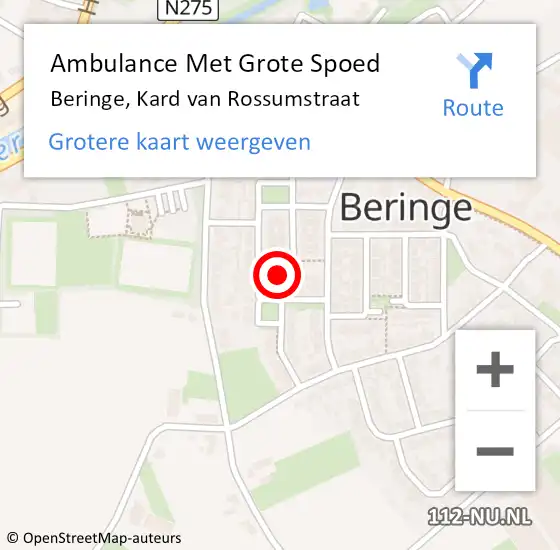 Locatie op kaart van de 112 melding: Ambulance Met Grote Spoed Naar Beringe, Kard van Rossumstraat op 1 april 2015 11:15