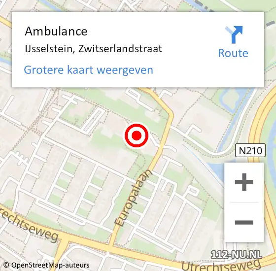 Locatie op kaart van de 112 melding: Ambulance IJsselstein, Zwitserlandstraat op 3 november 2013 18:11