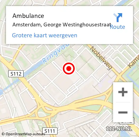Locatie op kaart van de 112 melding: Ambulance Amsterdam, George Westinghousestraat op 1 april 2015 14:12