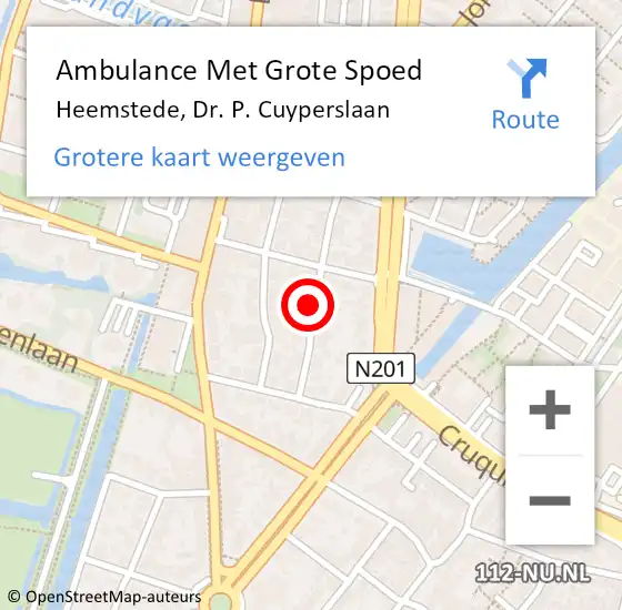 Locatie op kaart van de 112 melding: Ambulance Met Grote Spoed Naar Heemstede, Dr. P. Cuyperslaan op 1 april 2015 14:21