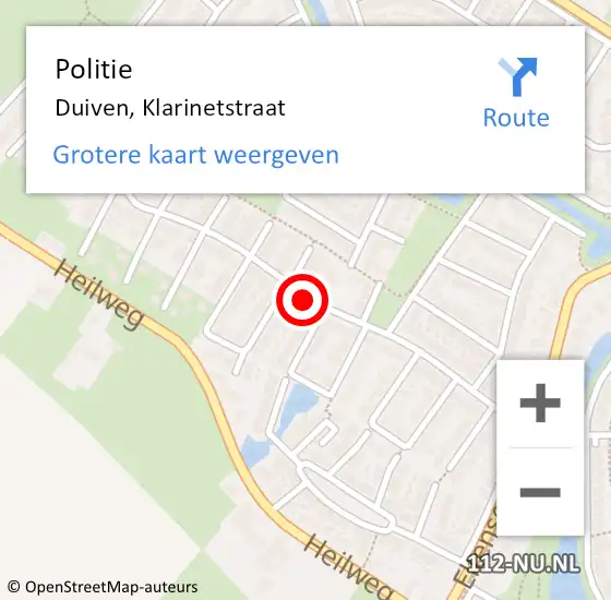 Locatie op kaart van de 112 melding: Politie Duiven, Klarinetstraat op 1 april 2015 15:41