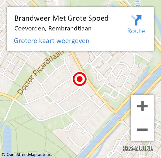 Locatie op kaart van de 112 melding: Brandweer Met Grote Spoed Naar Coevorden, Rembrandtlaan op 1 april 2015 15:56