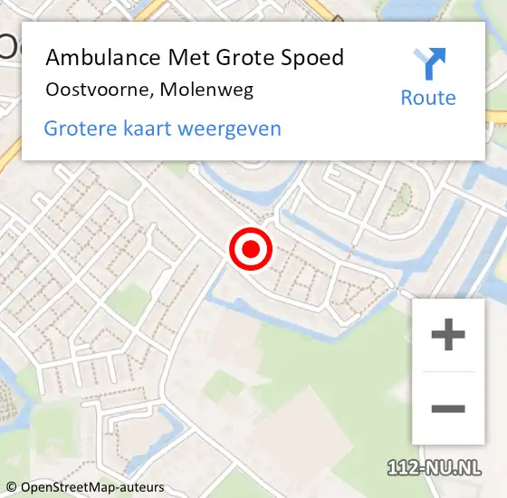 Locatie op kaart van de 112 melding: Ambulance Met Grote Spoed Naar Oostvoorne, Molenweg op 1 april 2015 16:40