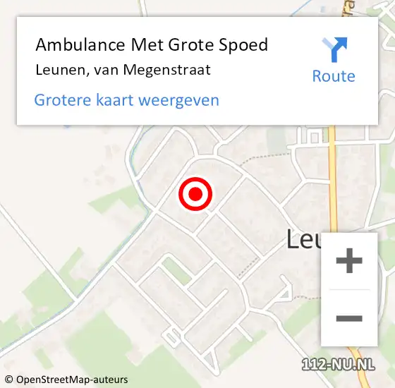 Locatie op kaart van de 112 melding: Ambulance Met Grote Spoed Naar Leunen, van Megenstraat op 3 november 2013 18:56