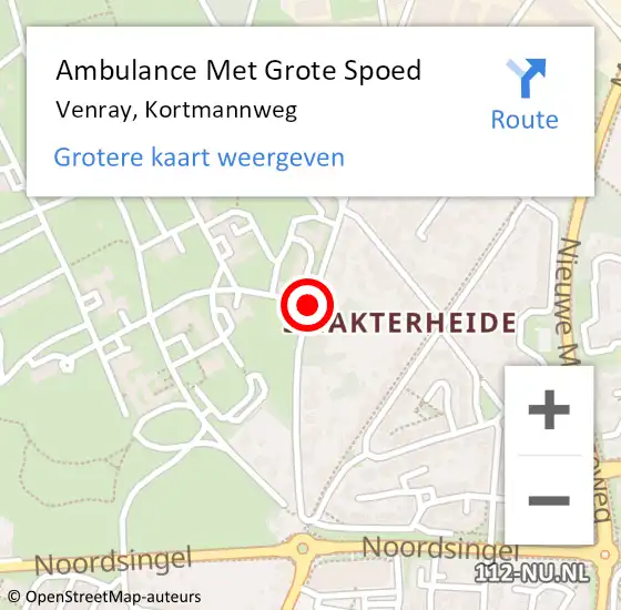 Locatie op kaart van de 112 melding: Ambulance Met Grote Spoed Naar Venray, Kortmannweg op 1 april 2015 17:58