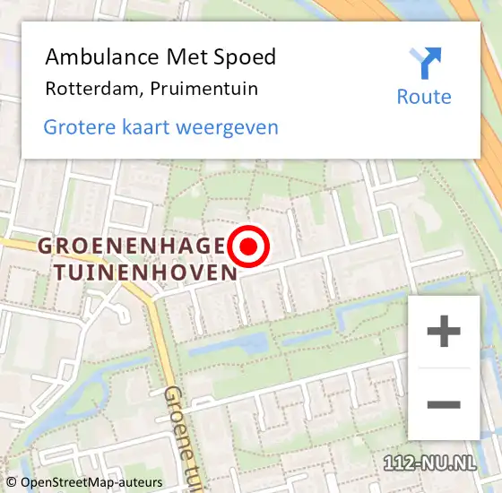 Locatie op kaart van de 112 melding: Ambulance Met Spoed Naar Rotterdam, Pruimentuin op 1 april 2015 18:19