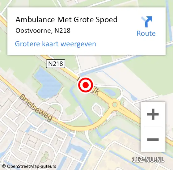 Locatie op kaart van de 112 melding: Ambulance Met Grote Spoed Naar Oostvoorne, N218 op 1 april 2015 18:34