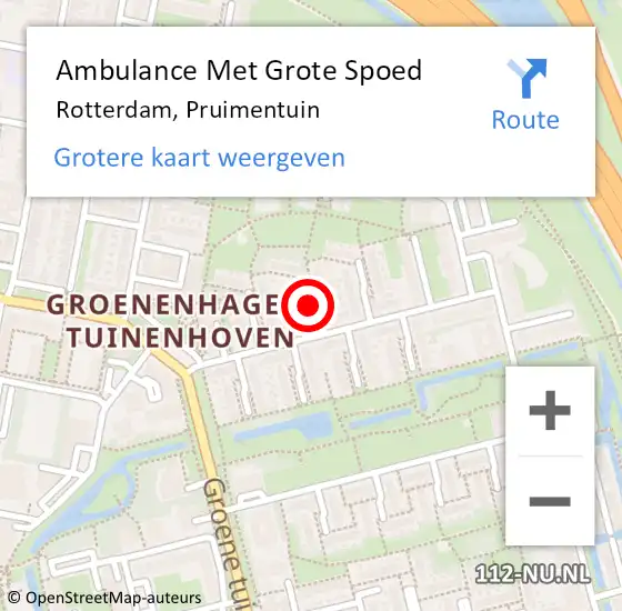 Locatie op kaart van de 112 melding: Ambulance Met Grote Spoed Naar Rotterdam, Pruimentuin op 1 april 2015 18:37