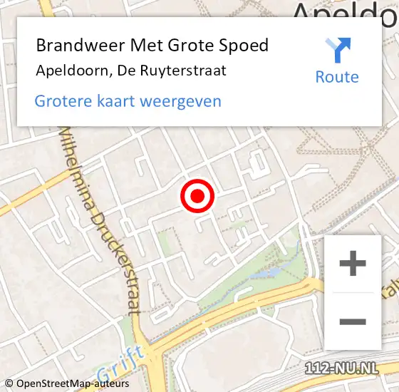 Locatie op kaart van de 112 melding: Brandweer Met Grote Spoed Naar Apeldoorn, De Ruyterstraat op 3 november 2013 19:31