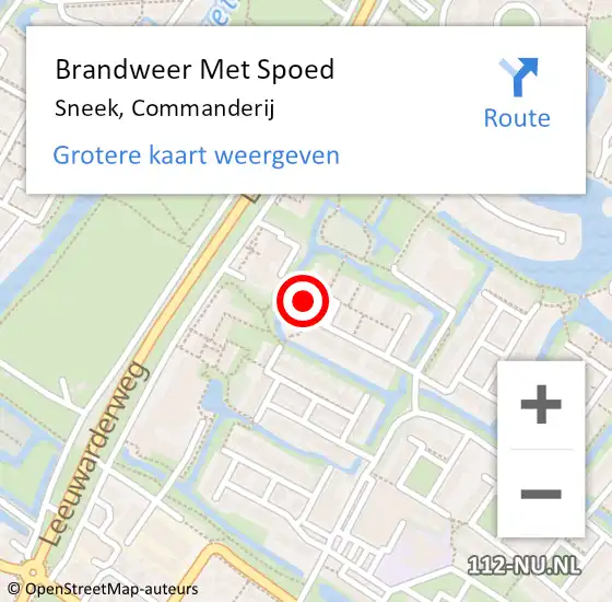 Locatie op kaart van de 112 melding: Brandweer Met Spoed Naar Sneek, Commanderij op 1 april 2015 22:03