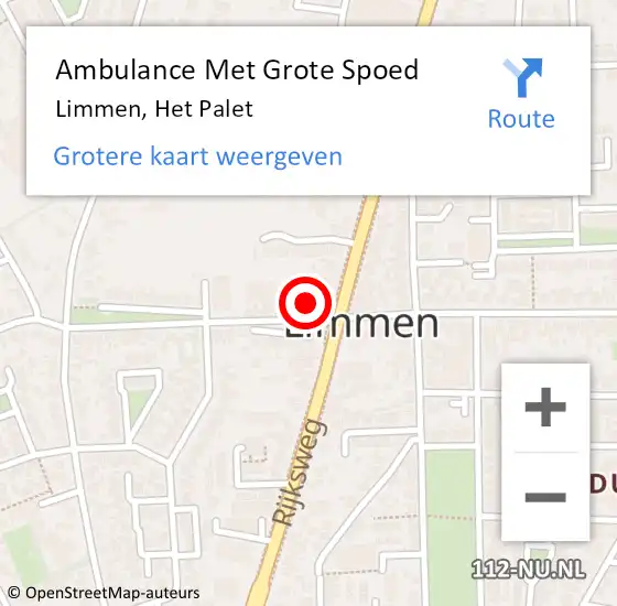 Locatie op kaart van de 112 melding: Ambulance Met Grote Spoed Naar Limmen, Het Palet op 1 april 2015 22:28