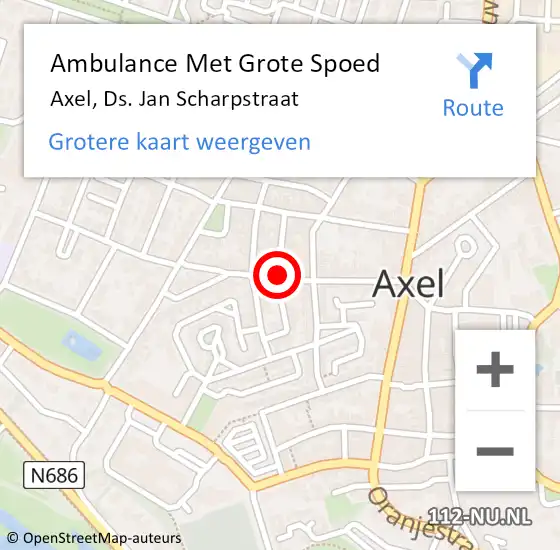 Locatie op kaart van de 112 melding: Ambulance Met Grote Spoed Naar Axel, Ds. Jan Scharpstraat op 1 april 2015 23:28