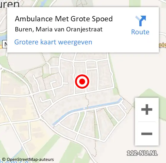 Locatie op kaart van de 112 melding: Ambulance Met Grote Spoed Naar Buren, Maria van Oranjestraat op 2 april 2015 01:43